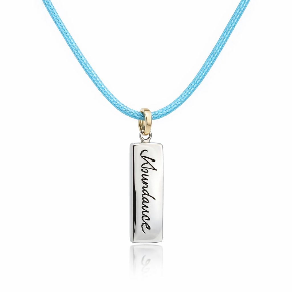 Silver Pendant | "Abundance" With Light Blue Cord