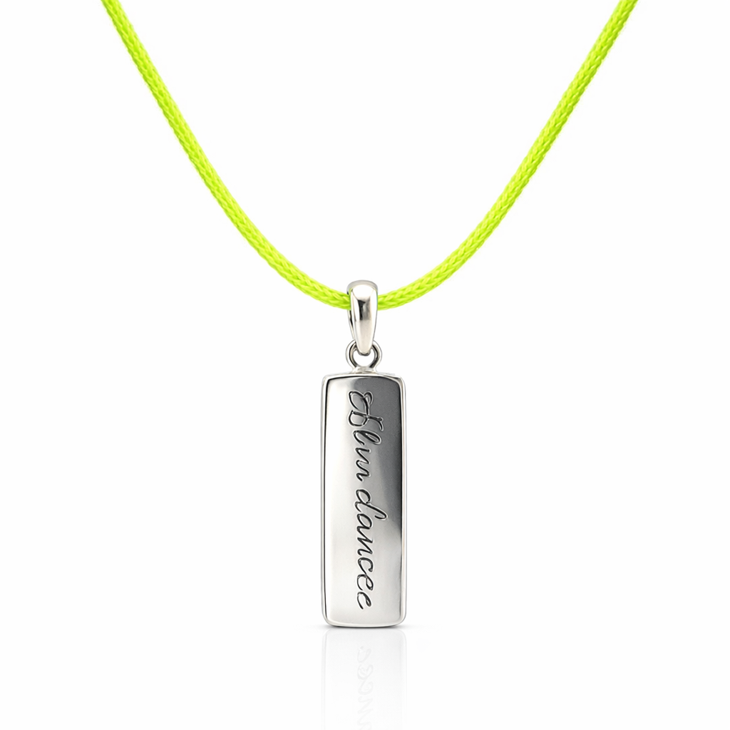 Silver Pendant | "Abundance" With Lime Green Cord