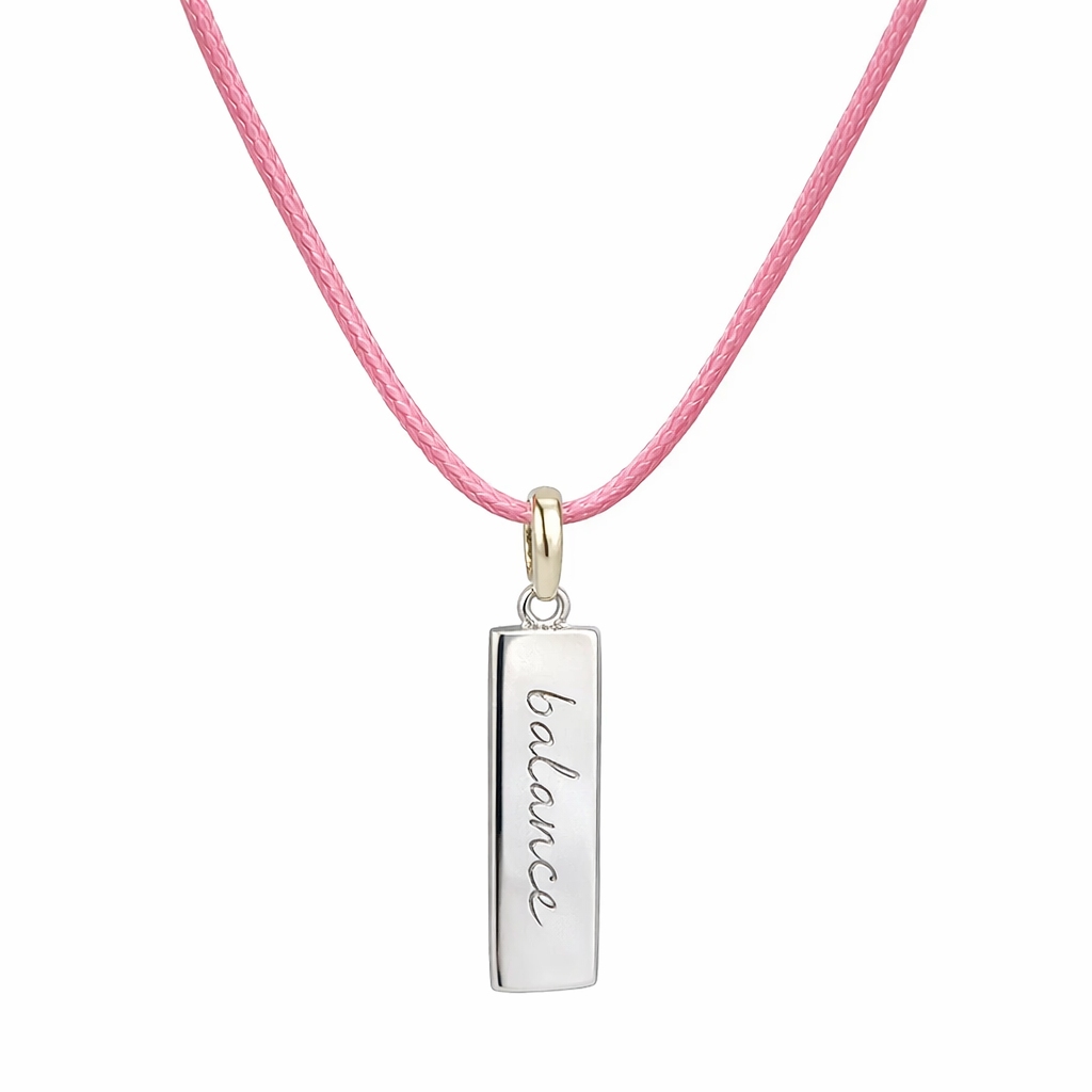 Silver Pendant | "Balance" With Pink Cord