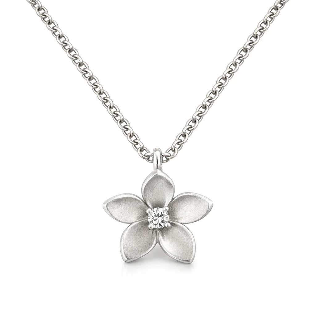 Matte Flower In Sterling Silver On A Fine Necklace