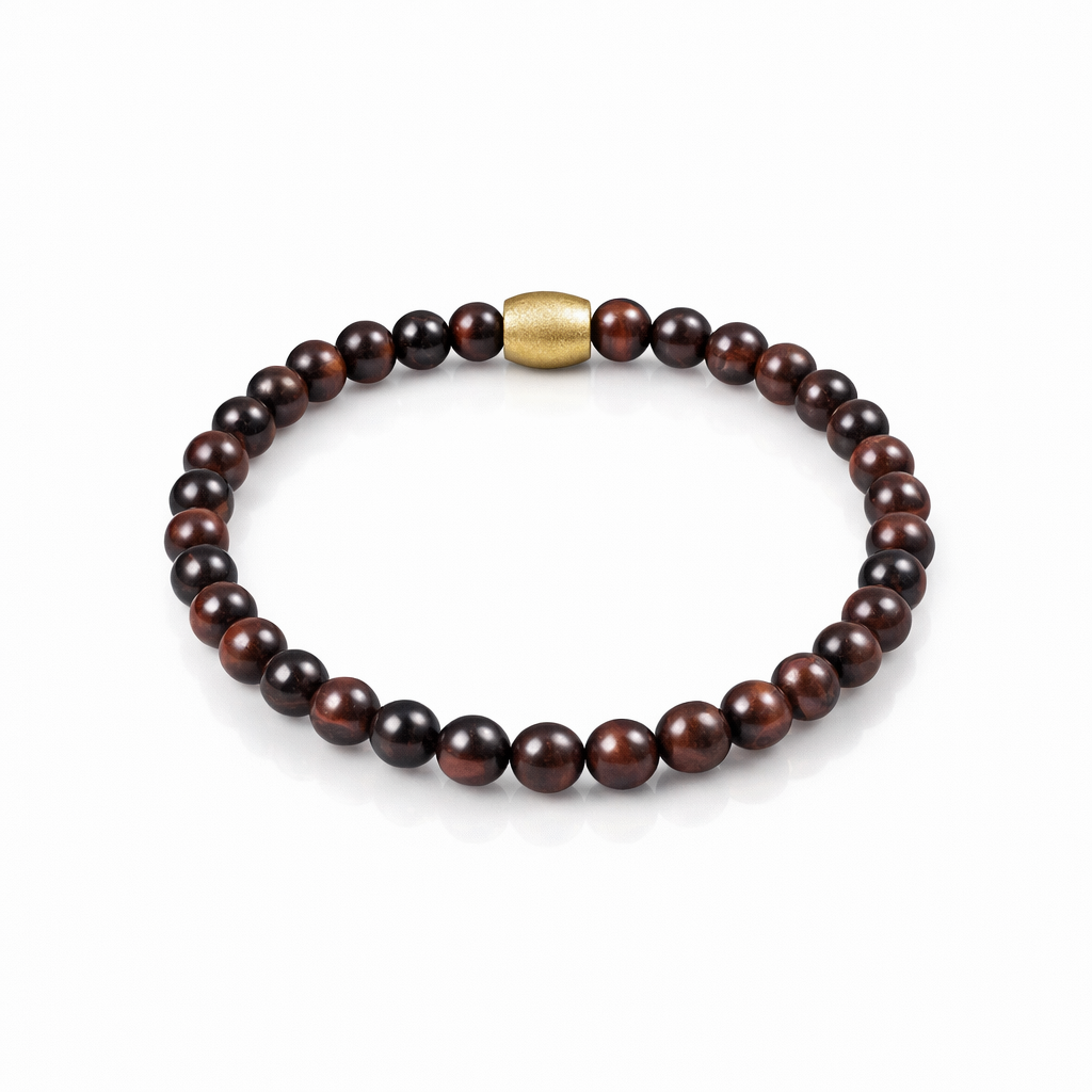 Radiant Strength: Red Tiger's Eye Bracelet with 14K Plated Stainless Steel Bead