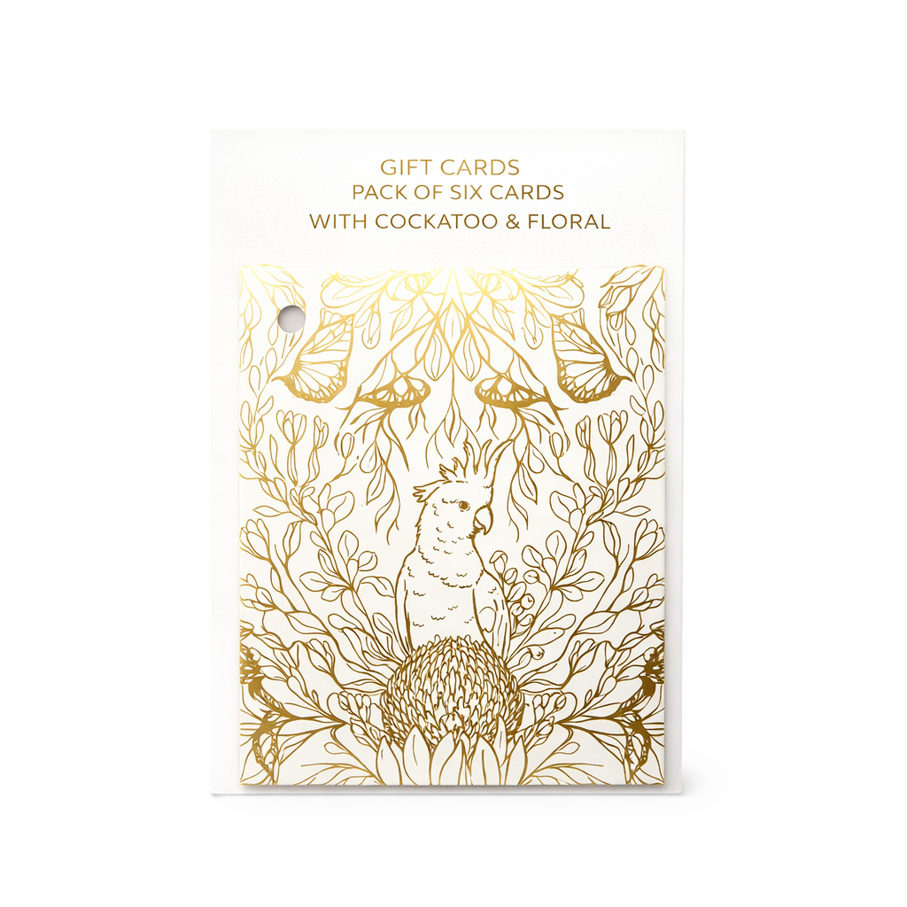 Gift Cards Pack Of Six Cards With Cockatoo &amp; Floral