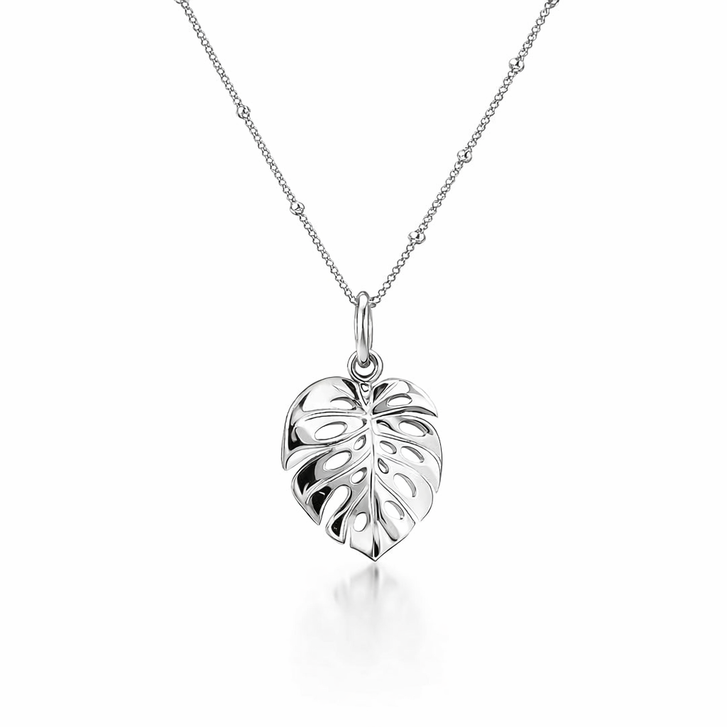 Monstera Pendant In 18K White Gold