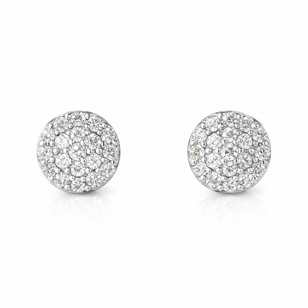 Cubic Zirconia Cluster Stud Earrings In Silver