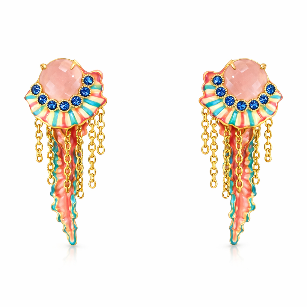Colourful Jellyfish &amp; Light Blue Faceted Crystal Earrings