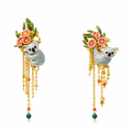 Duo Of Koalas, Pink Eucalyptus &amp; Malachite Earrings