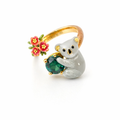 Koala, Rosebud &amp; Faceted Glass Adjustable Ring