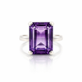Silver Emerald Cut 14x10mm Dark Amethyst Ring