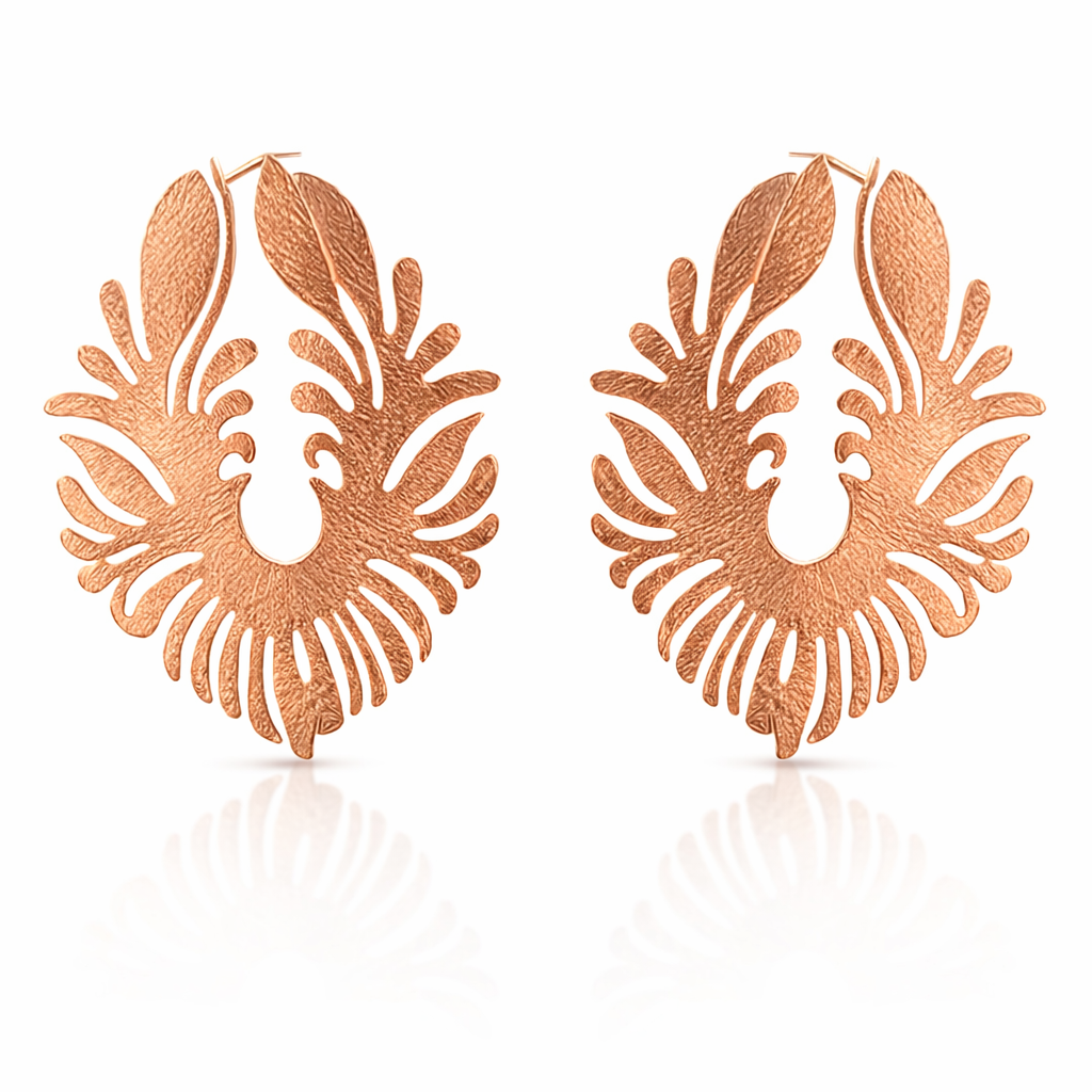 Rose Gold Plated Brass Earrings Ornate Design