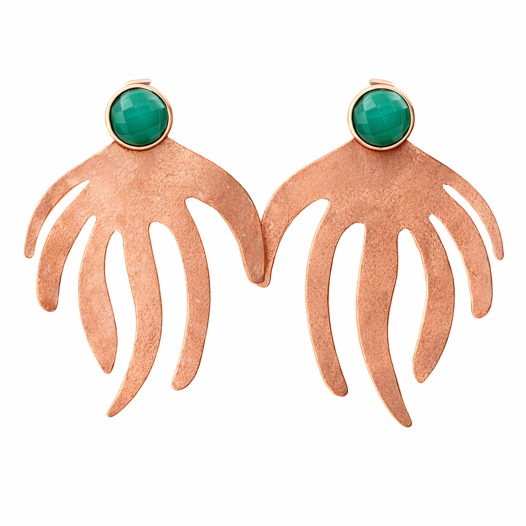 Rose Gold Plated Brass With Green Agate Studs
