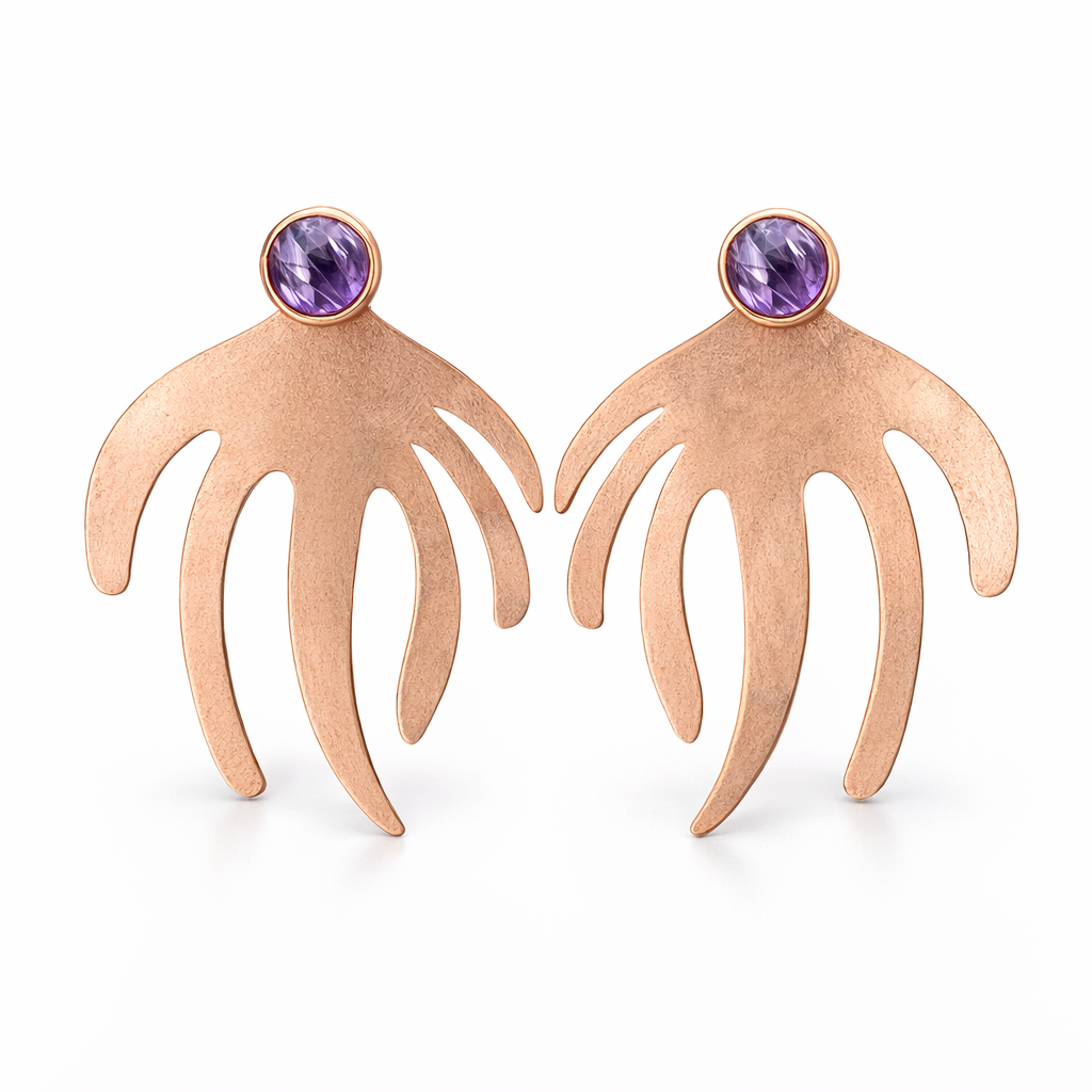 Rose Gold Plated Brass Earring With Amethyst Stud