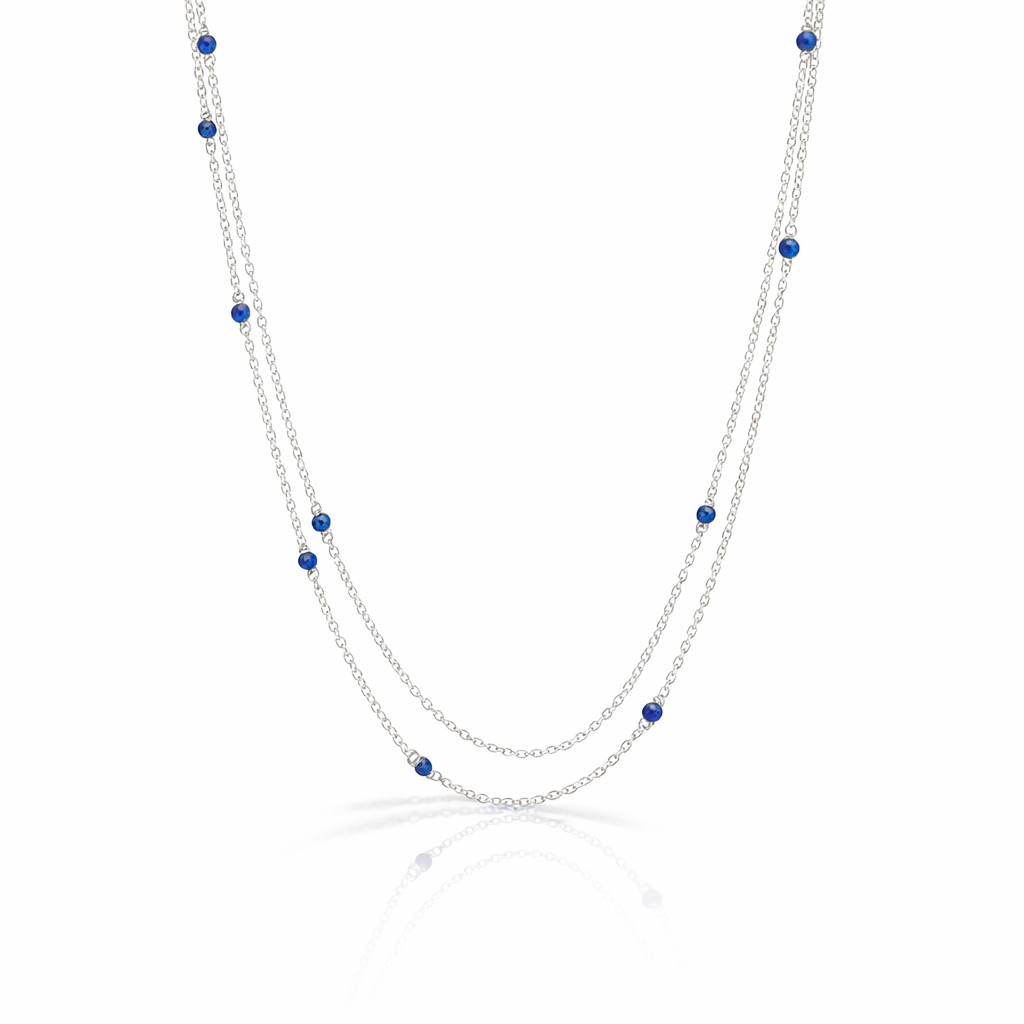 Three Strand Sterling Silver Necklace With Lapis Beads