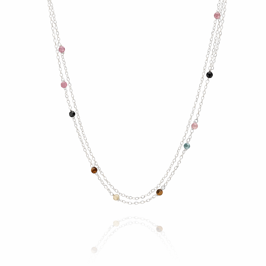 Necklace With Spaced Coloured Tourmalines In Silver