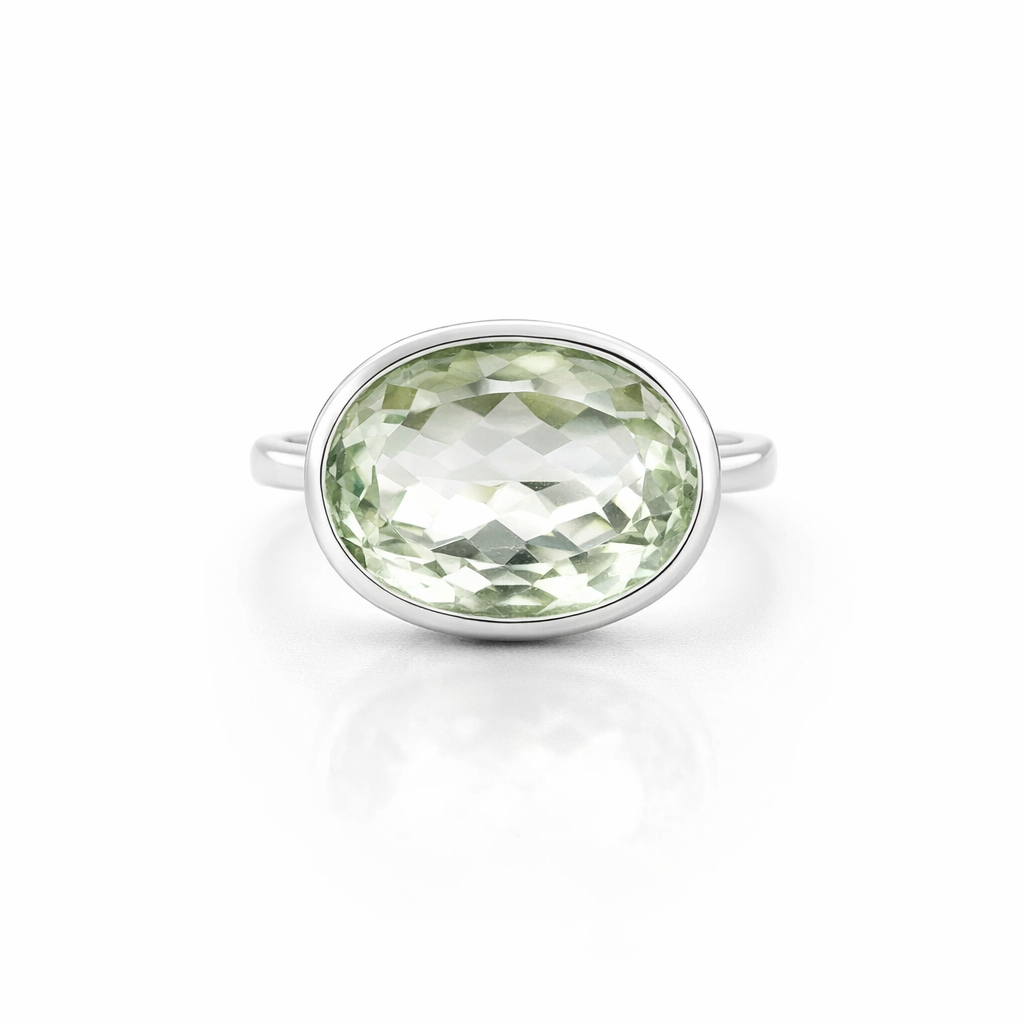 Green Amethyst Ring In Sterling Silver
