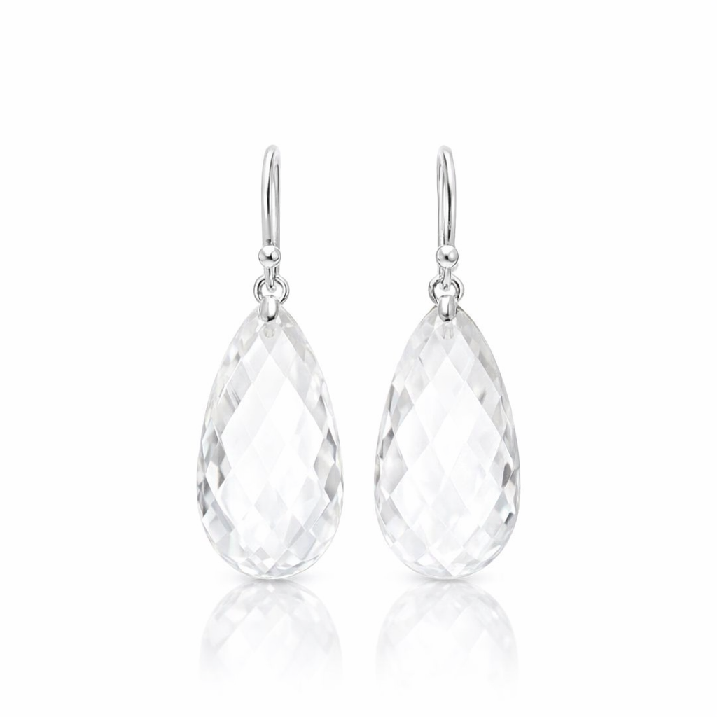 Clear Quartz Drop Earrings On Silver Hooks