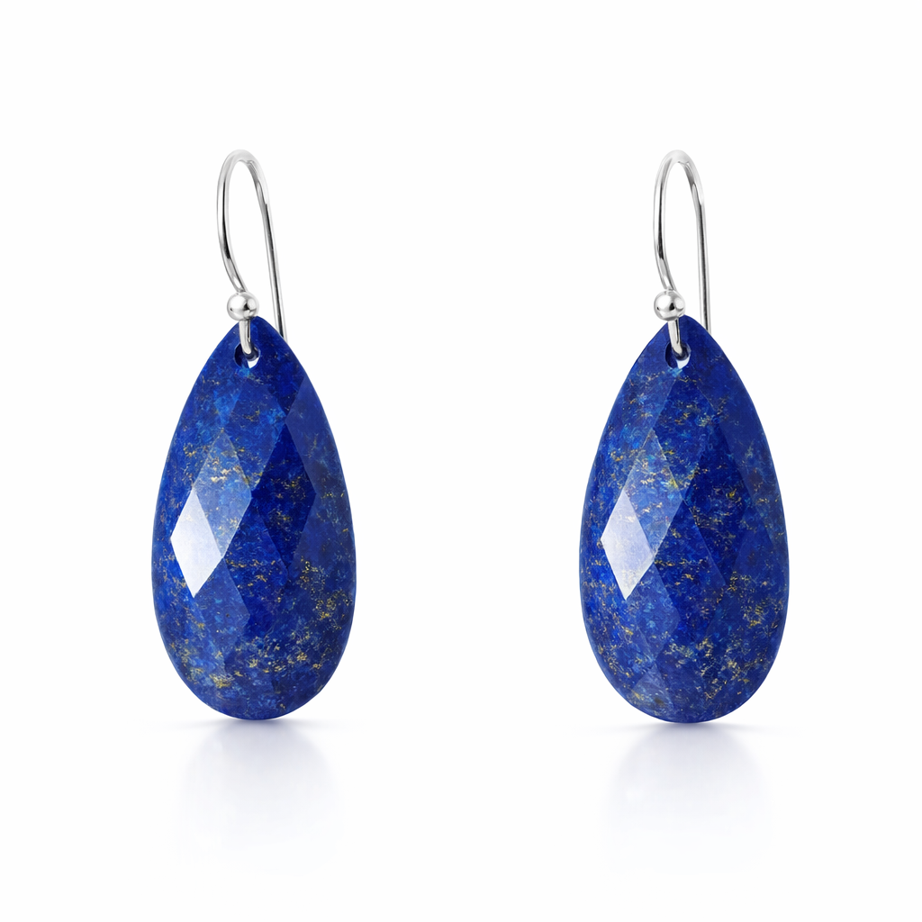 Drop Shaped Lapis Earrings In Sterling Silver