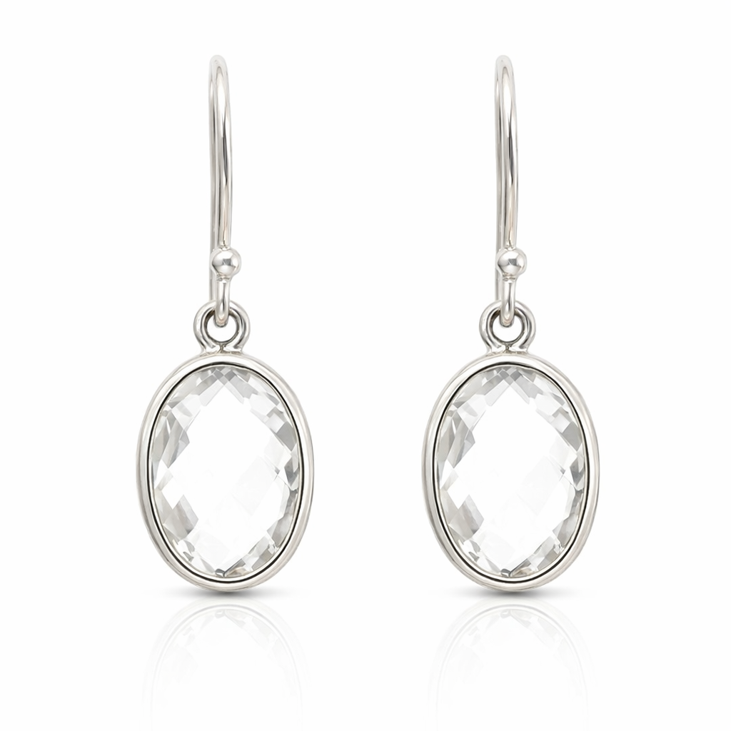 Clear Quartz Drop Earring In Sterling Silver