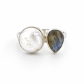 Labradorite And Freshwater Pearl Ring In Sterling Silver