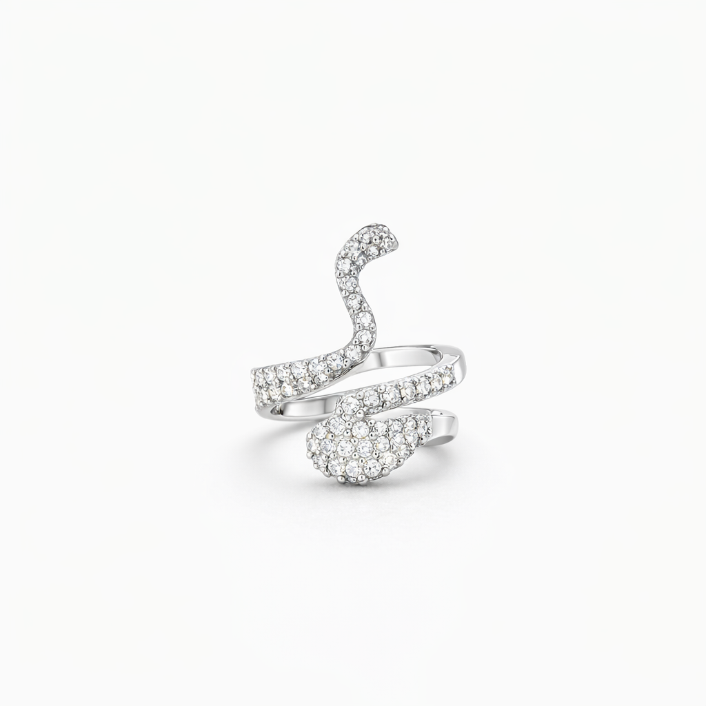 Cubic Set Snake Ear Cuff In Sterling Silver