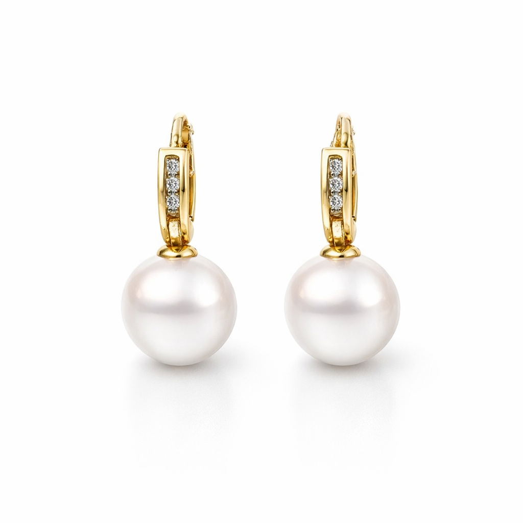 Freshwater Pearl And Diamond Hoop Earrings | 14ct