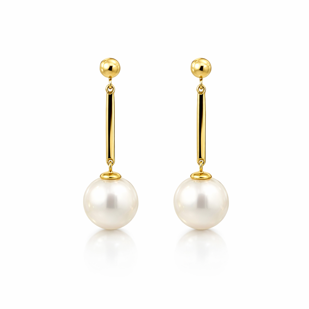 South Sea Pearls Dropping From A Ball Stud And Bar