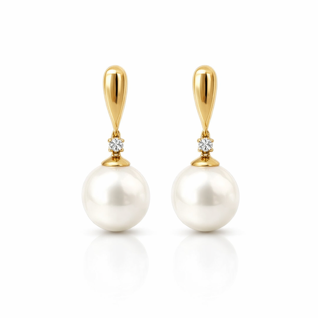 South Sea Pearl Drop Earrings In 18K With Diamond