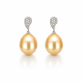 Golden South Sea Pearls &amp; Pave Diamond Stud