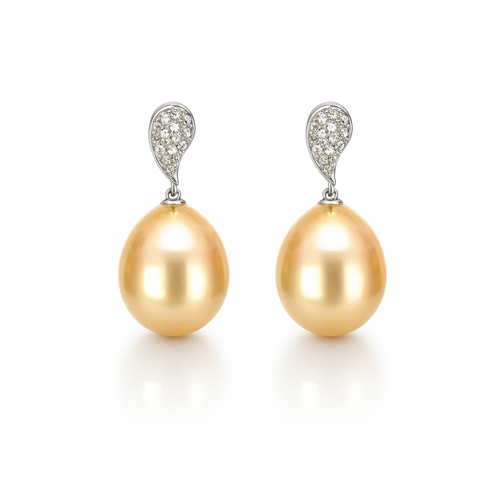 Golden South Sea Pearls &amp; Pave Diamond Stud