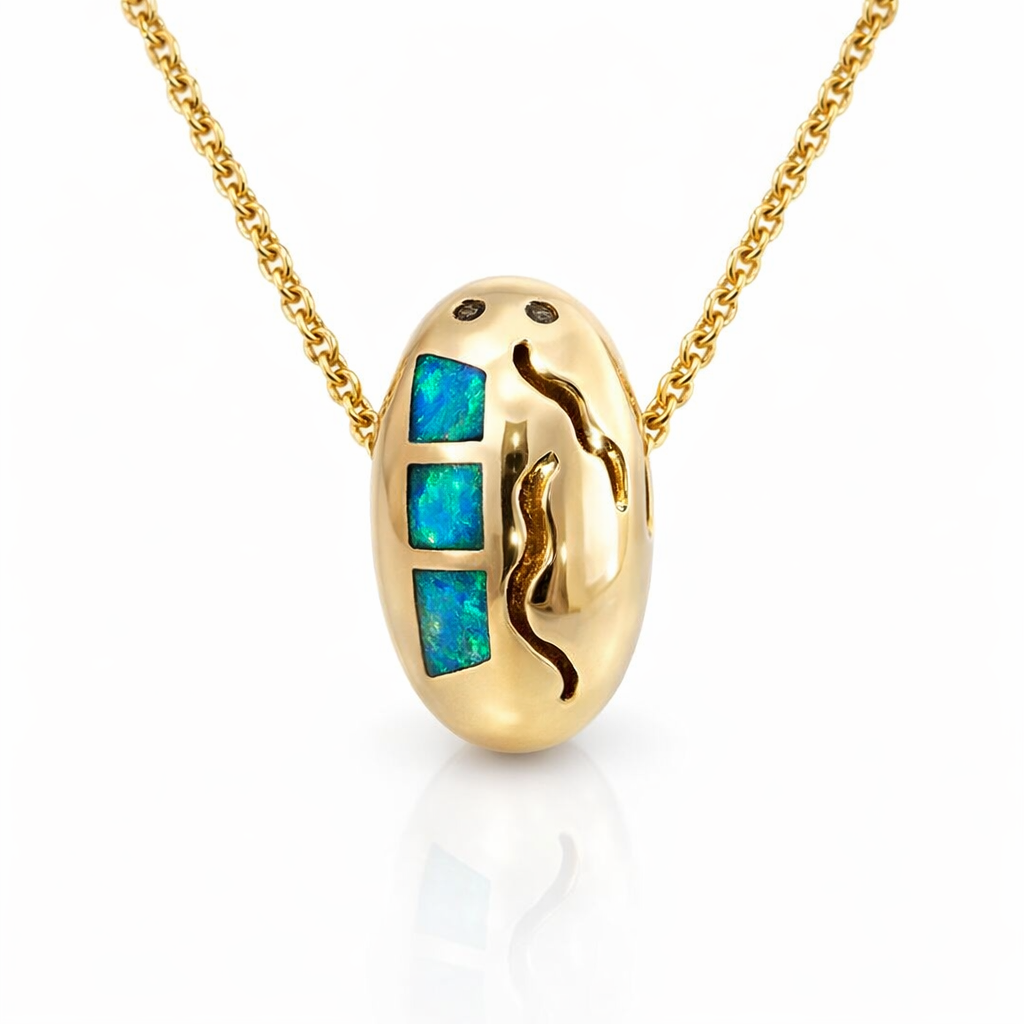 Inlaid Opal In A Unique Pod Shaped Pendant In 14K