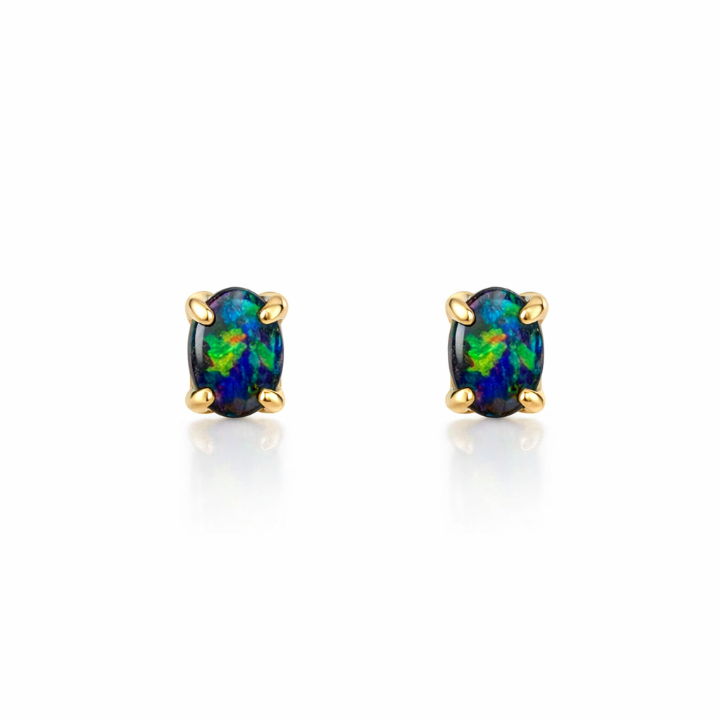 Solid Boulder Opal Stud Earrings In 18K