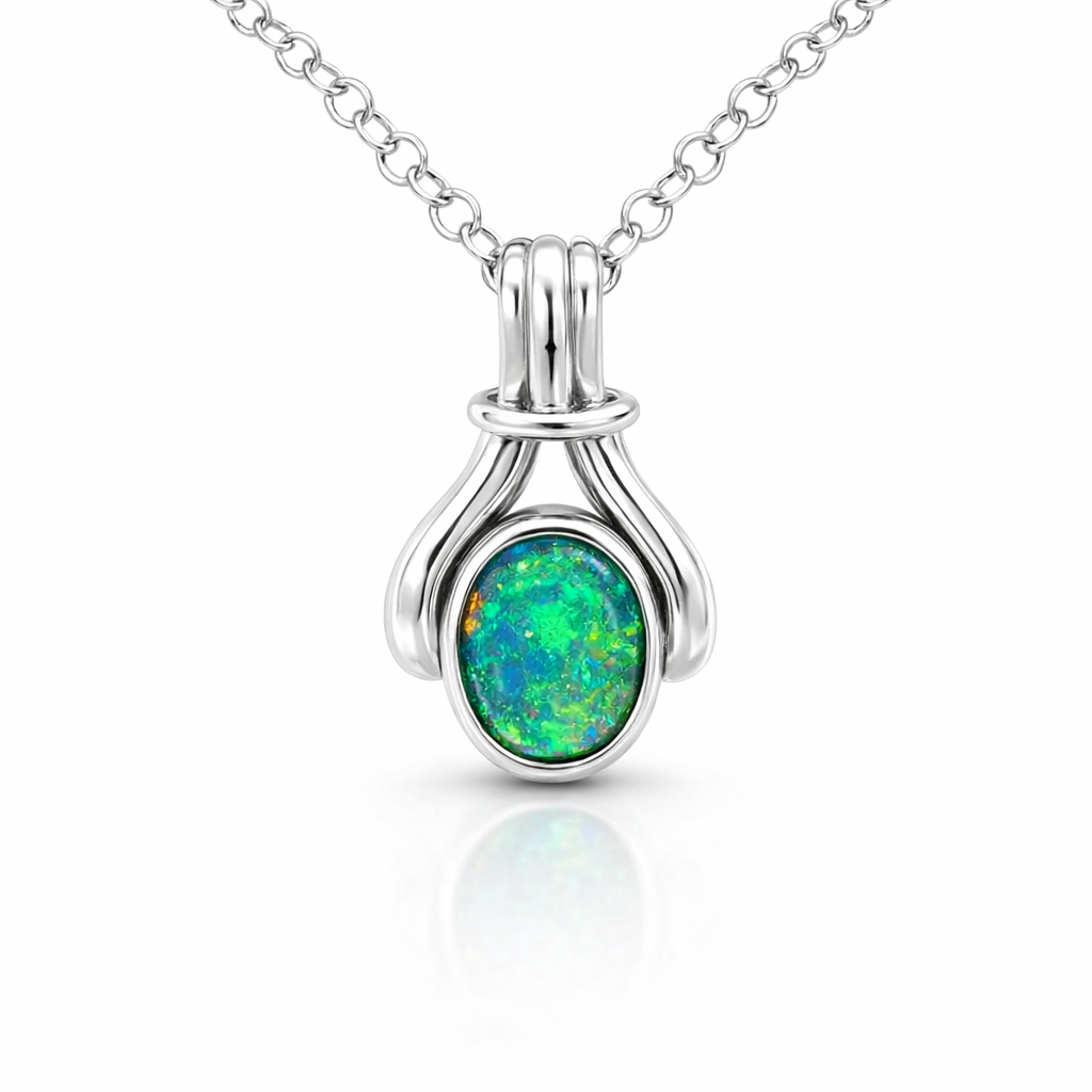 Striking Opal Pendant In 18K White Gold