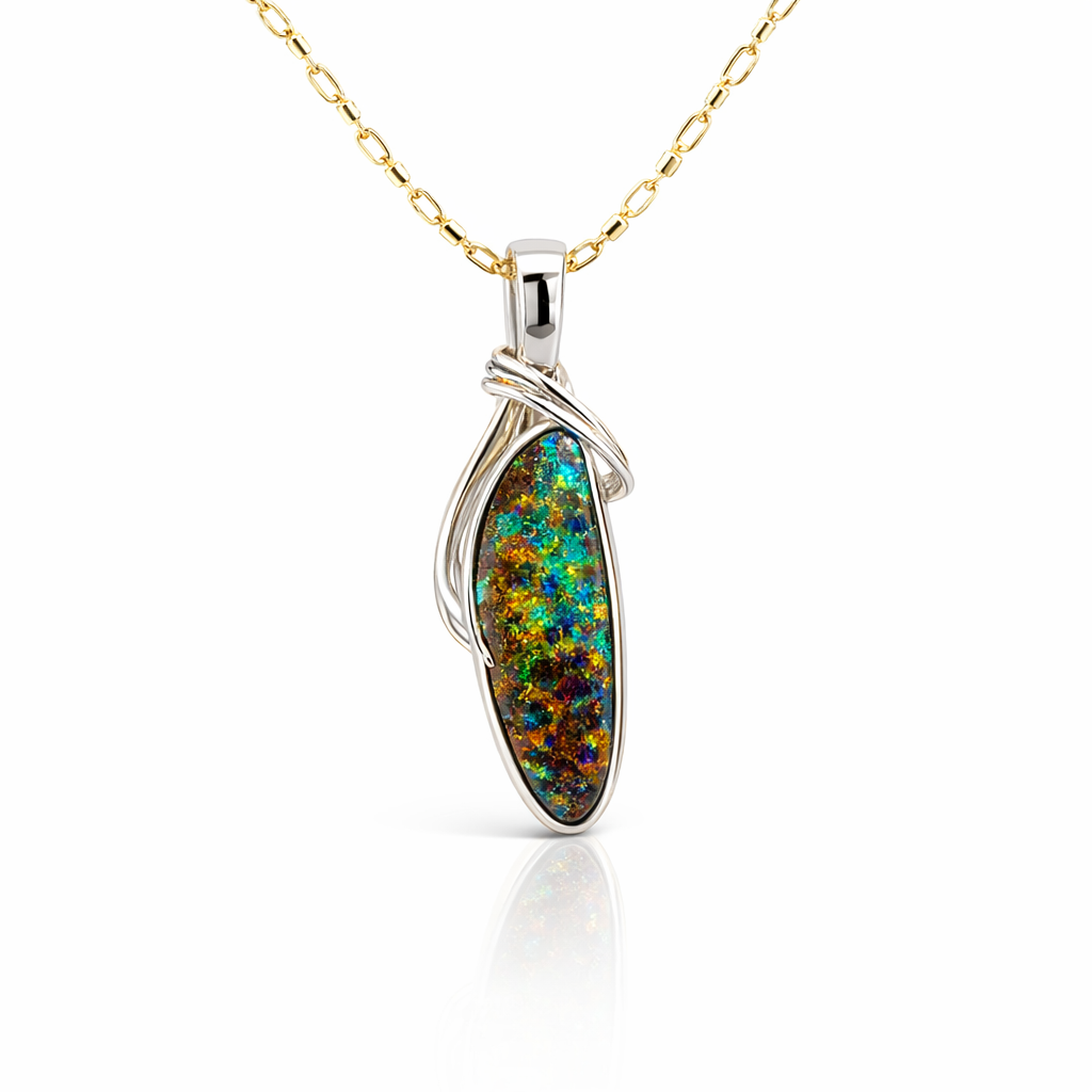 Solid Boulder Opal Pendant In Sterling Silver