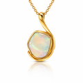 Solid Crystal Australian Opal Pendant In 18K Yellow Gold