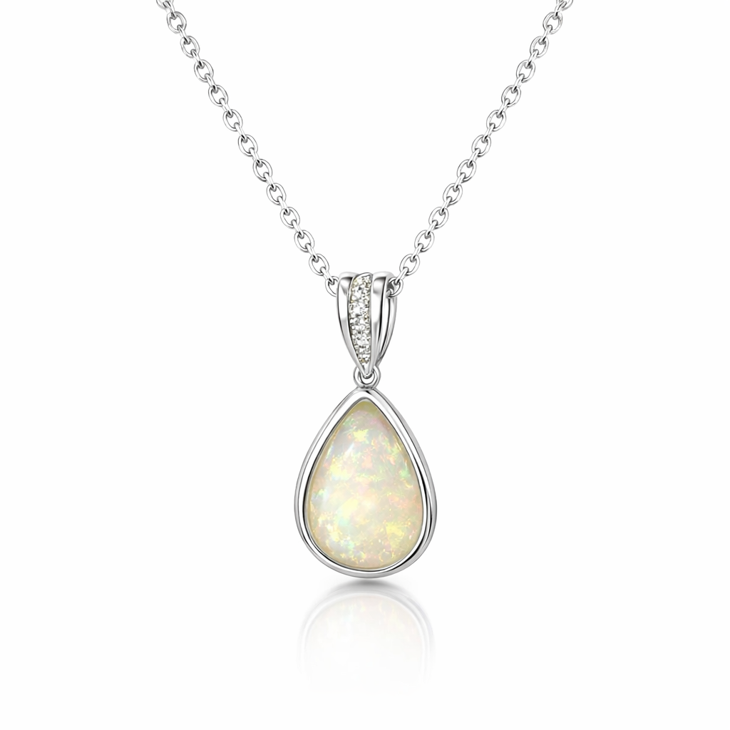 Crystal Opal Pendant In 14K White Gold
