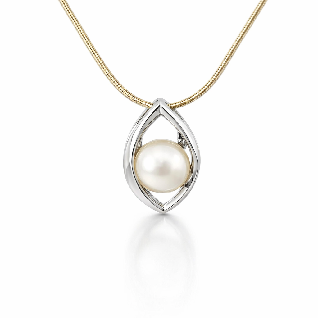 Marquise Shape Set With A Freshwater Pearl In Silver