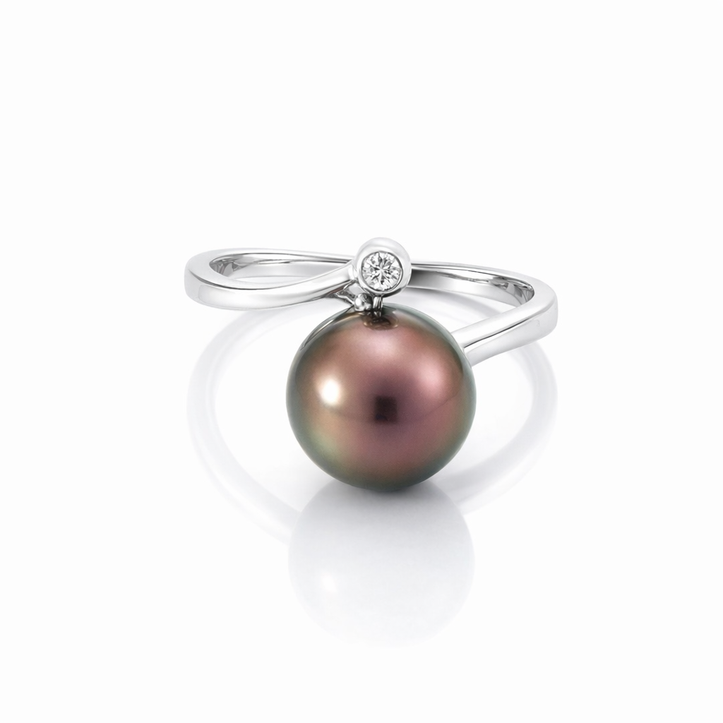 Tahitian Pearl &amp; Diamond Ring In Sterling Silver