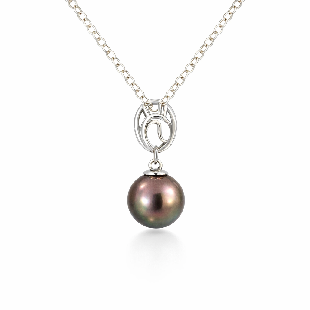 Tahitian Pearl Hanging From A Unique Sterling Silver Bail