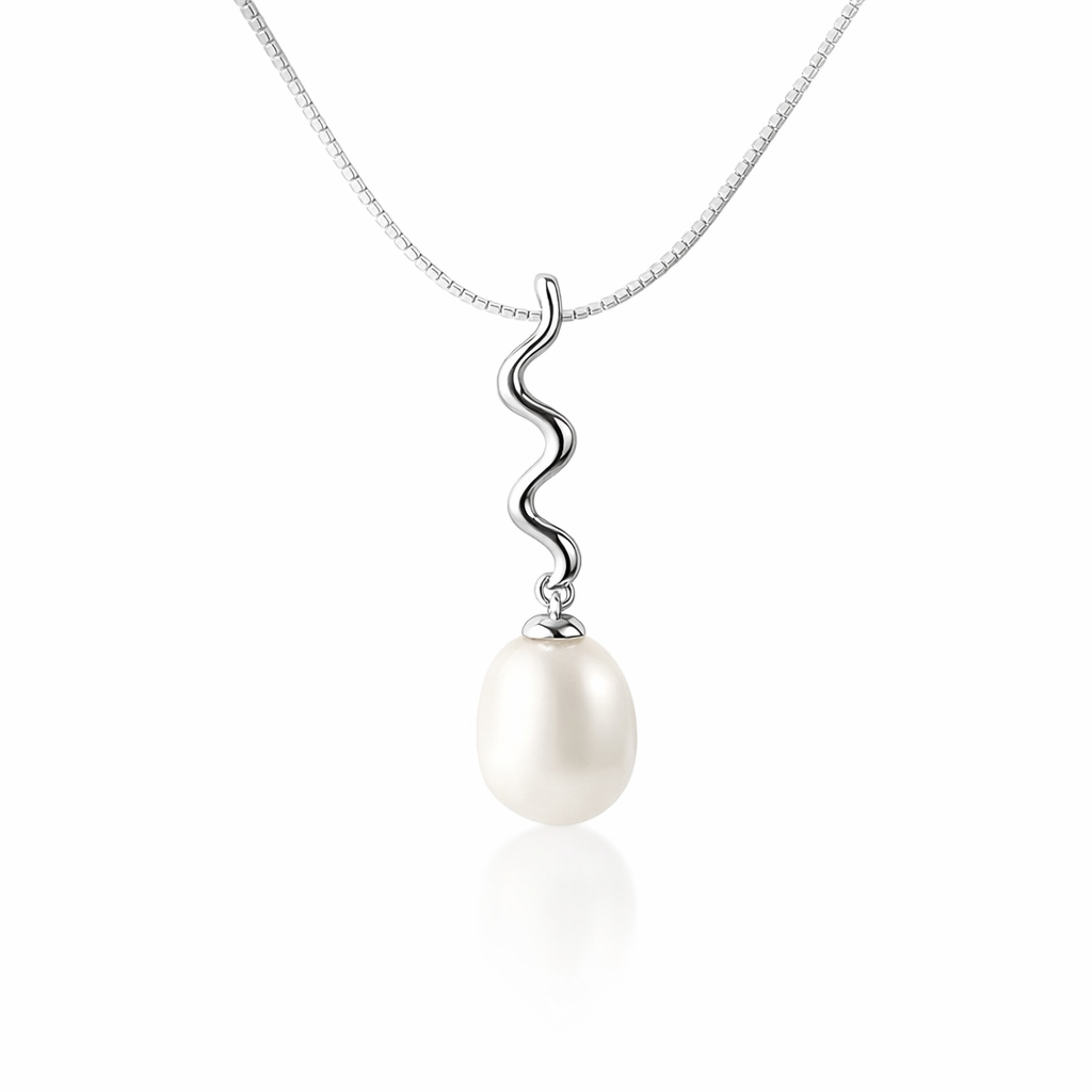 Squiggle &amp; Freshwater Pearl Silver Pendant