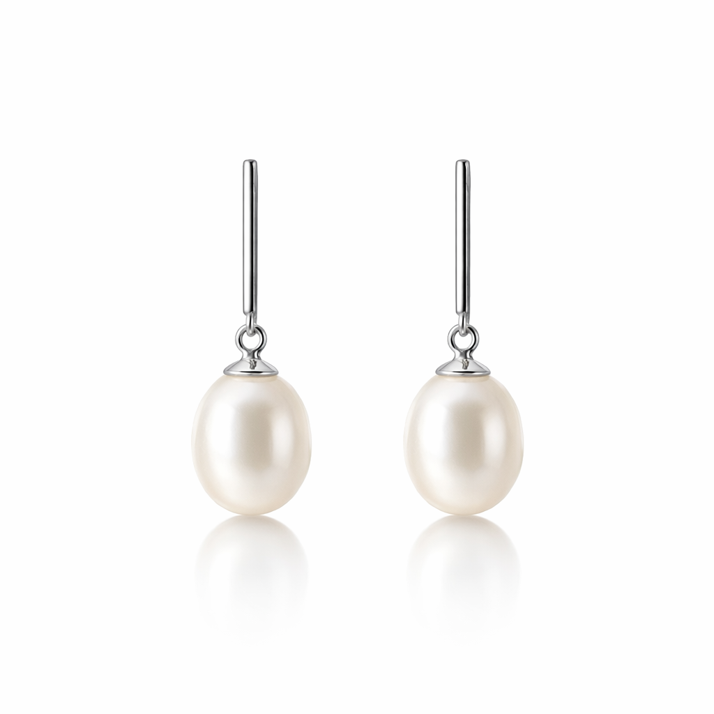 Bar With Freshwater Pearl Silver Earrings