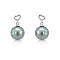 Tahitian Pearl Drop Earrings On Silver Heart Stud