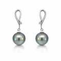 Tahitian Pearl Earrings With Snake Drop Set With CZ In Silver
