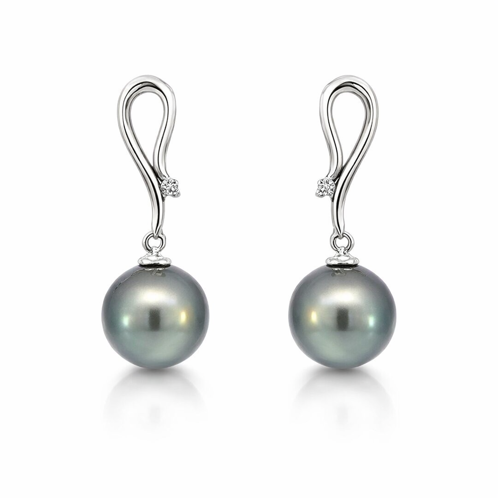 Tahitian Pearl Earrings With Snake Drop Set With CZ In Silver