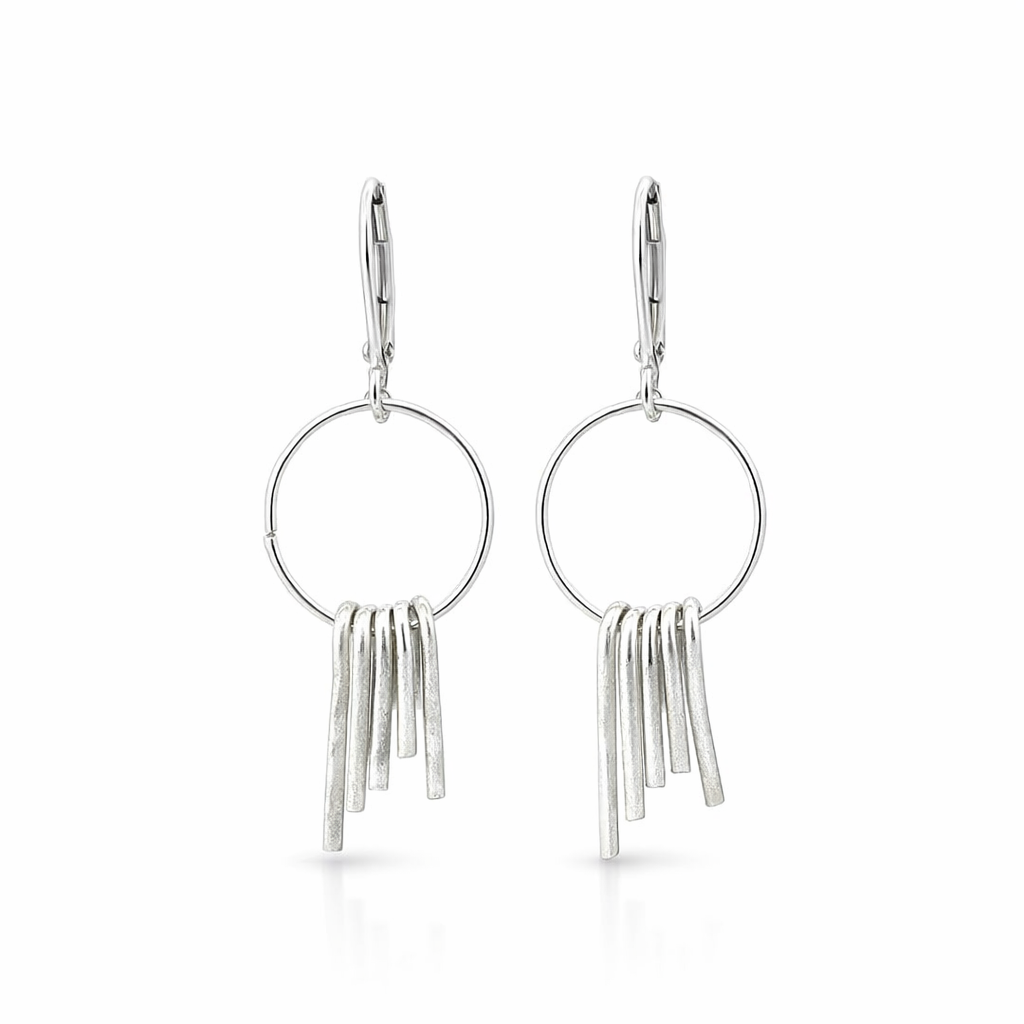 Drop Circle Tassel Earrings In Sterling Silver