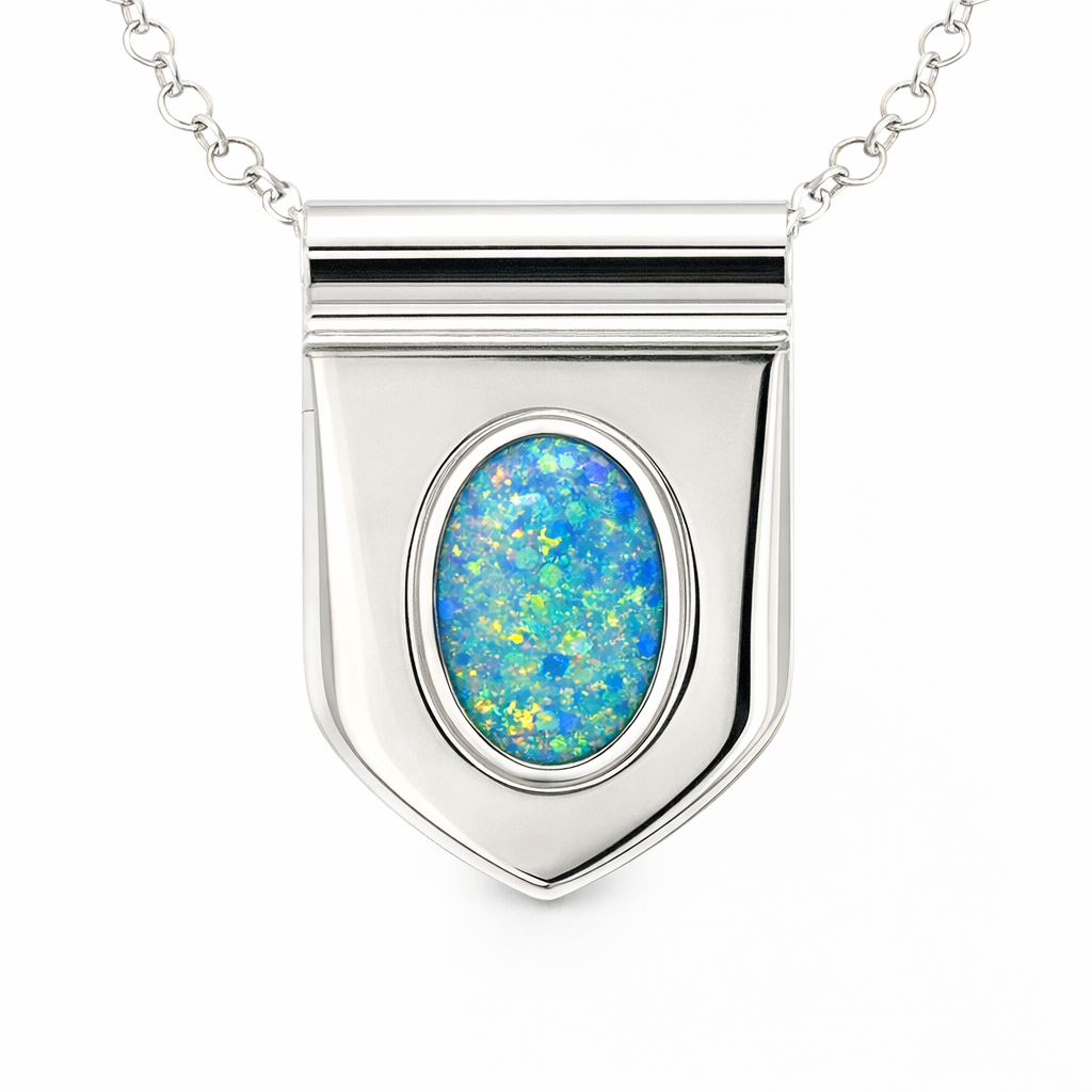 Shield Set With An Australian Opal In Silver