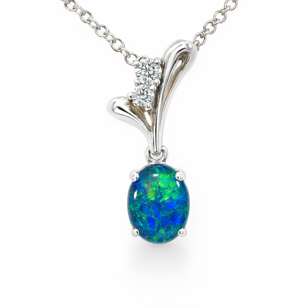 Opal Triplet Pendant With Cubic Zirconia Detail