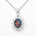 Opal Triplet With CZ Halo Pendant | Silver