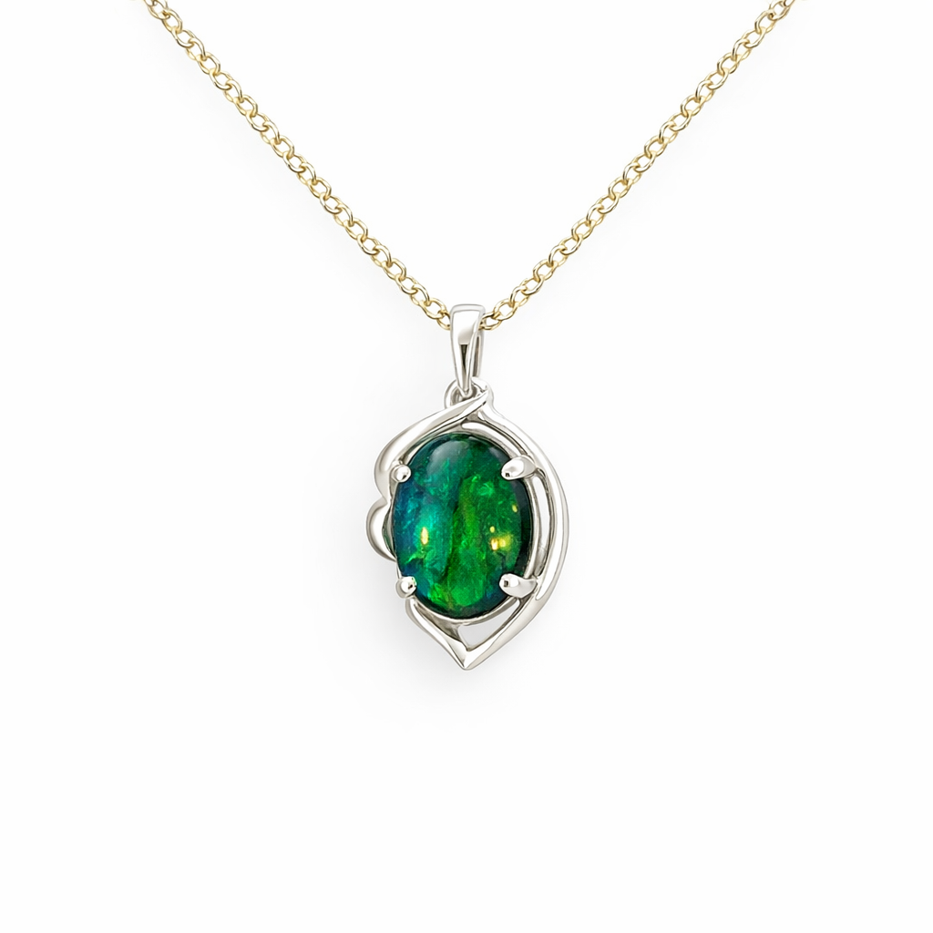 Opal Pendant | Triplet In Greens Set In Sterling Silver