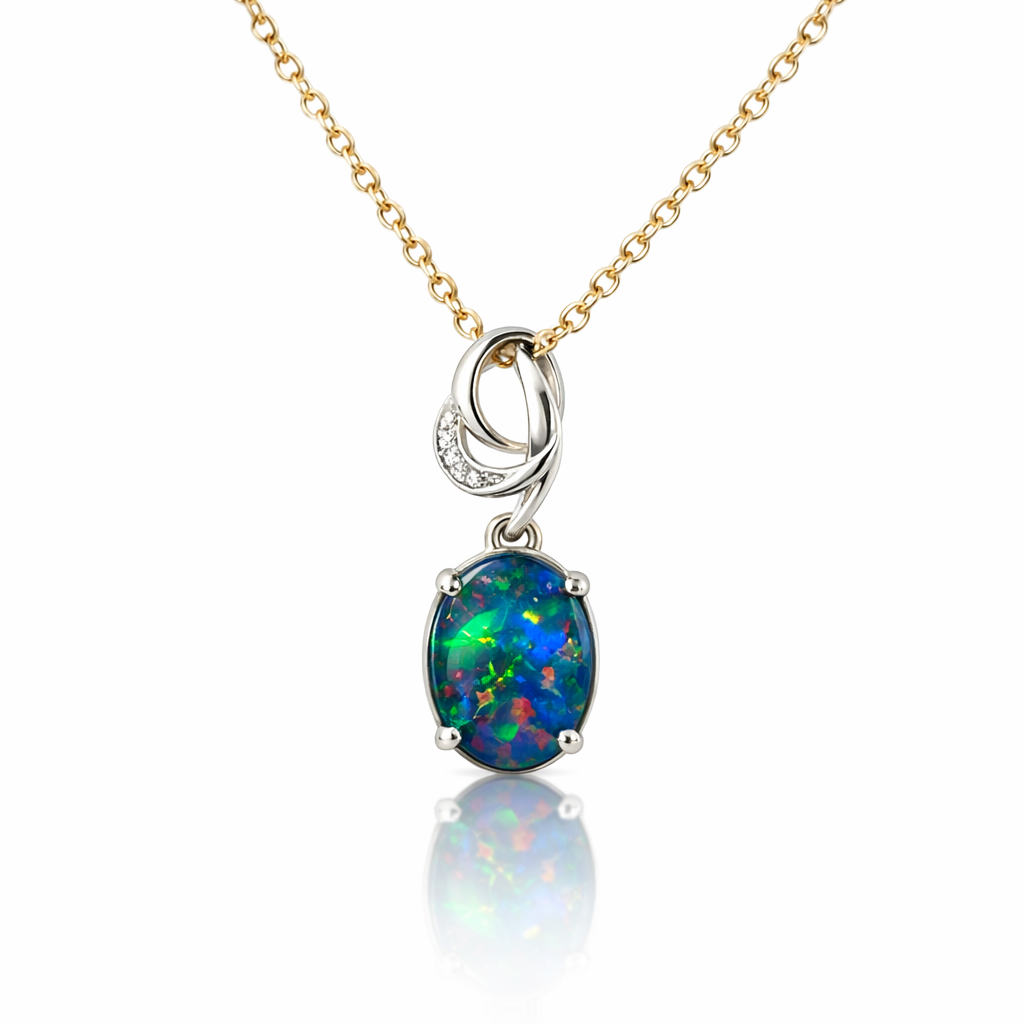 Opal Triplet And Cubic Pendant In Sterling Silver