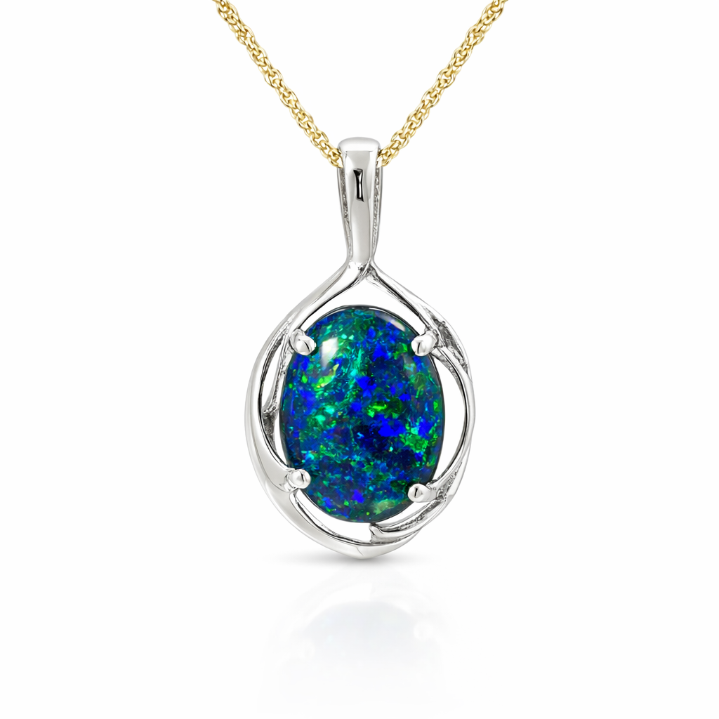 Pendant With Aussie Triplet Opal In Sterling Silver