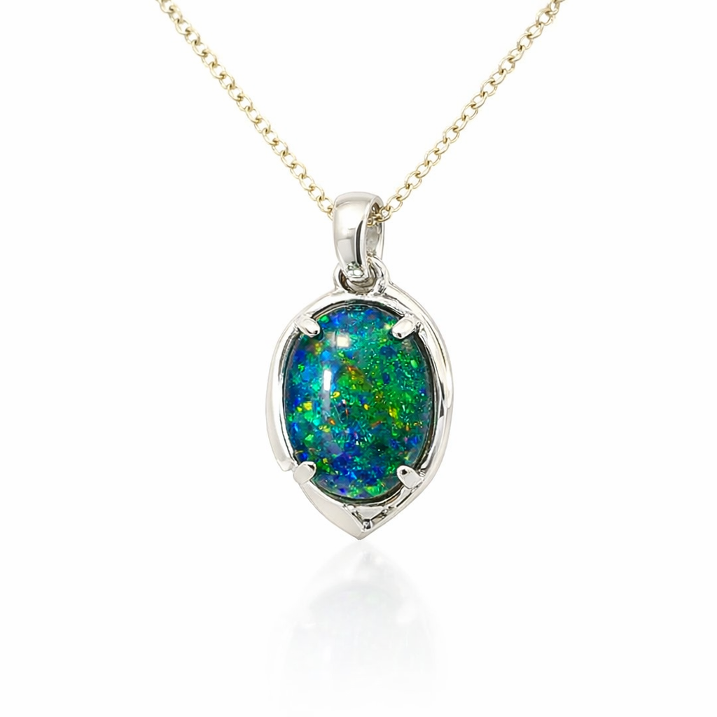Aussie Triplet Opal Pendant Set In Sterling Silver
